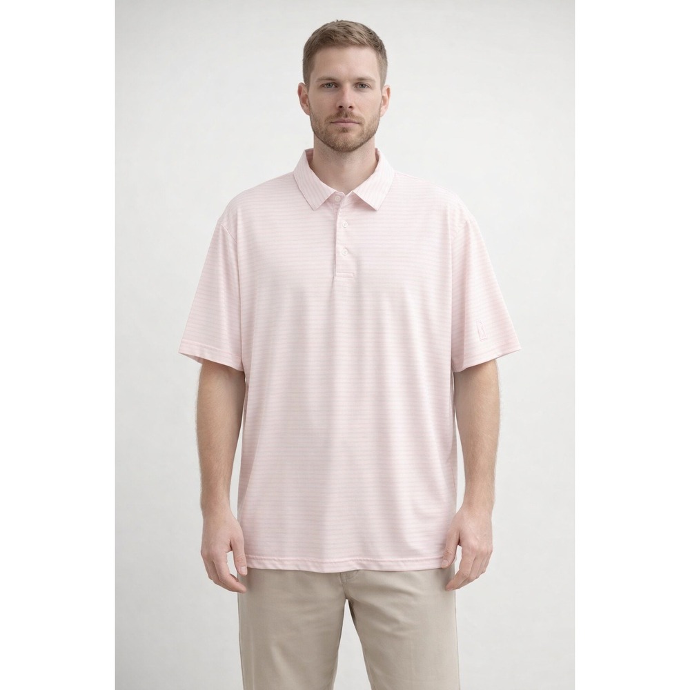 PGA Tour Striped Polo Shirt Men's Size XL‎ Golf Pink White Dadcore Preppy Casual
